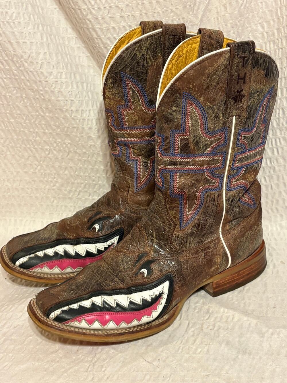 Tin Haul Man Eater Women’s Gnarly Shark Handmade Mexico Leather Boots Size 9.5